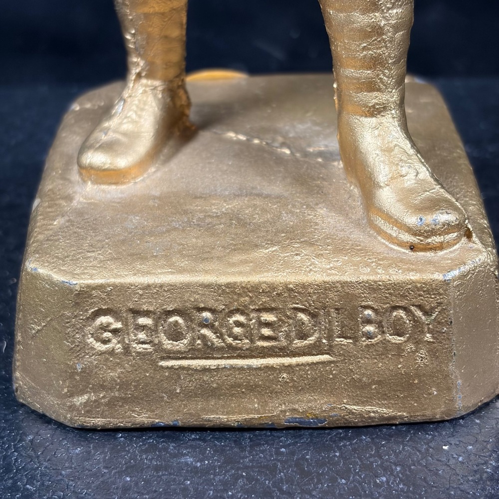 George Dilboy WWI Doughboy Soldier Statue Cast Metal Gold Tone Vintage 5.5" - Picture 3 of 15
